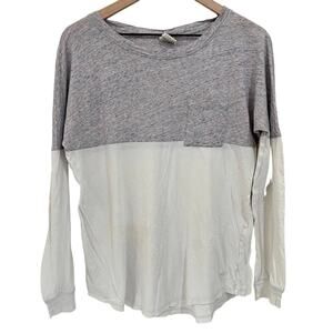 PINK Victoria's Secret Womens Top Size XS Gray White Colorblock Long Sleeve